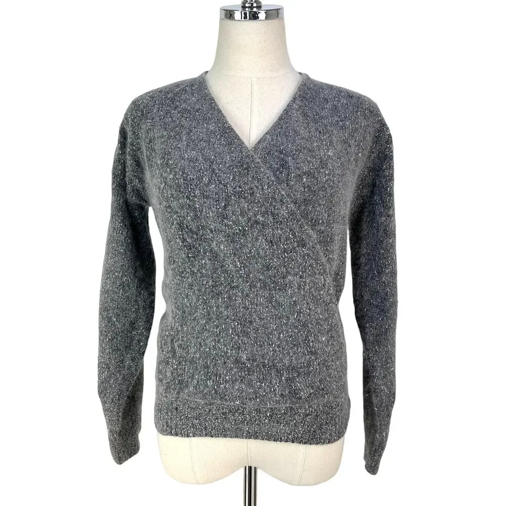 Vintage Dana Ashley Silk & Angora Gray Surplice Sweater